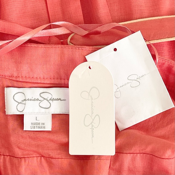 Jessica Simpson Summer Dress 100% Cotton Empire Waist Adjustable Straps Coral - Picture 10 of 13